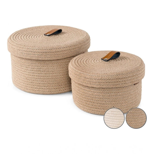 Amfyn Cotton 2 Pcs Set Roti Box Storage Basket With Lid (Beige)