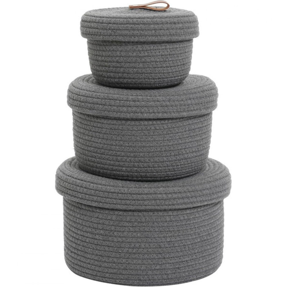 Amfyn Cotton 3 Pcs Set Roti Box Storage Basket With Lid (Gray)
