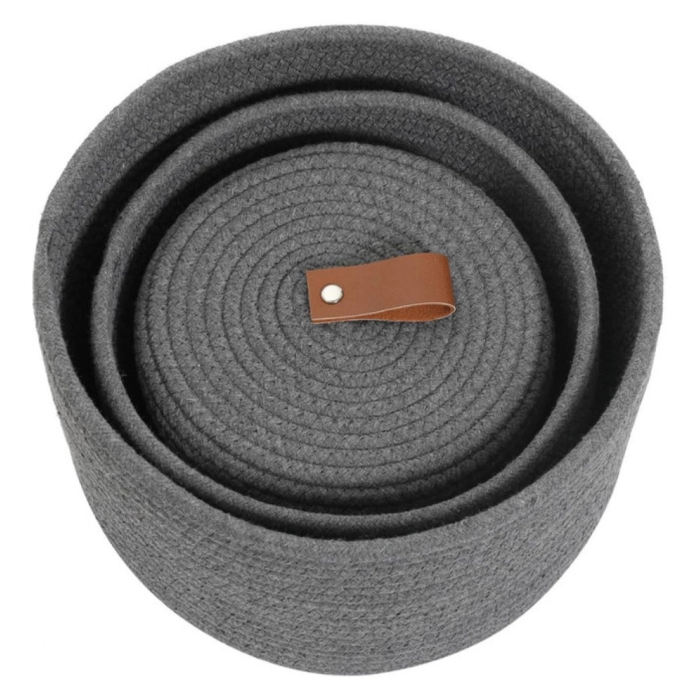 Amfyn Cotton 3 Pcs Set Roti Box Storage Basket With Lid (Gray)