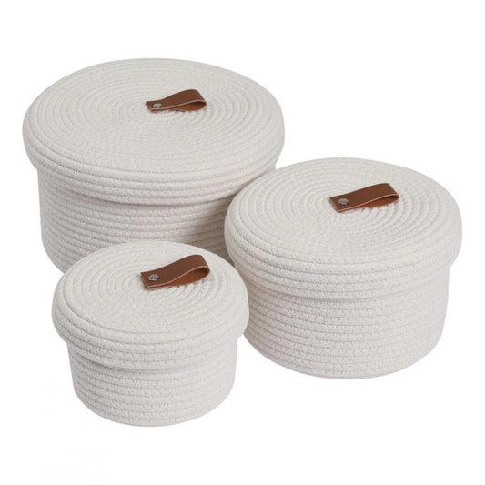 Amfyn Cotton 3 Pcs Set Roti Box Storage Basket With Lid (White)