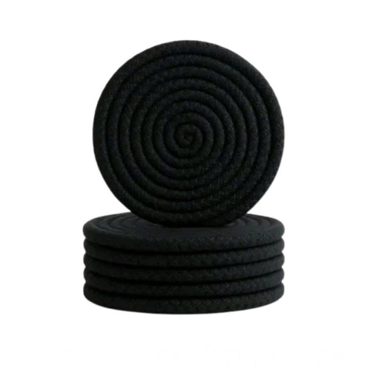 Amfyn Cotton 6 Pcs Set Tea Coaster 6 Pcs Set (Black)