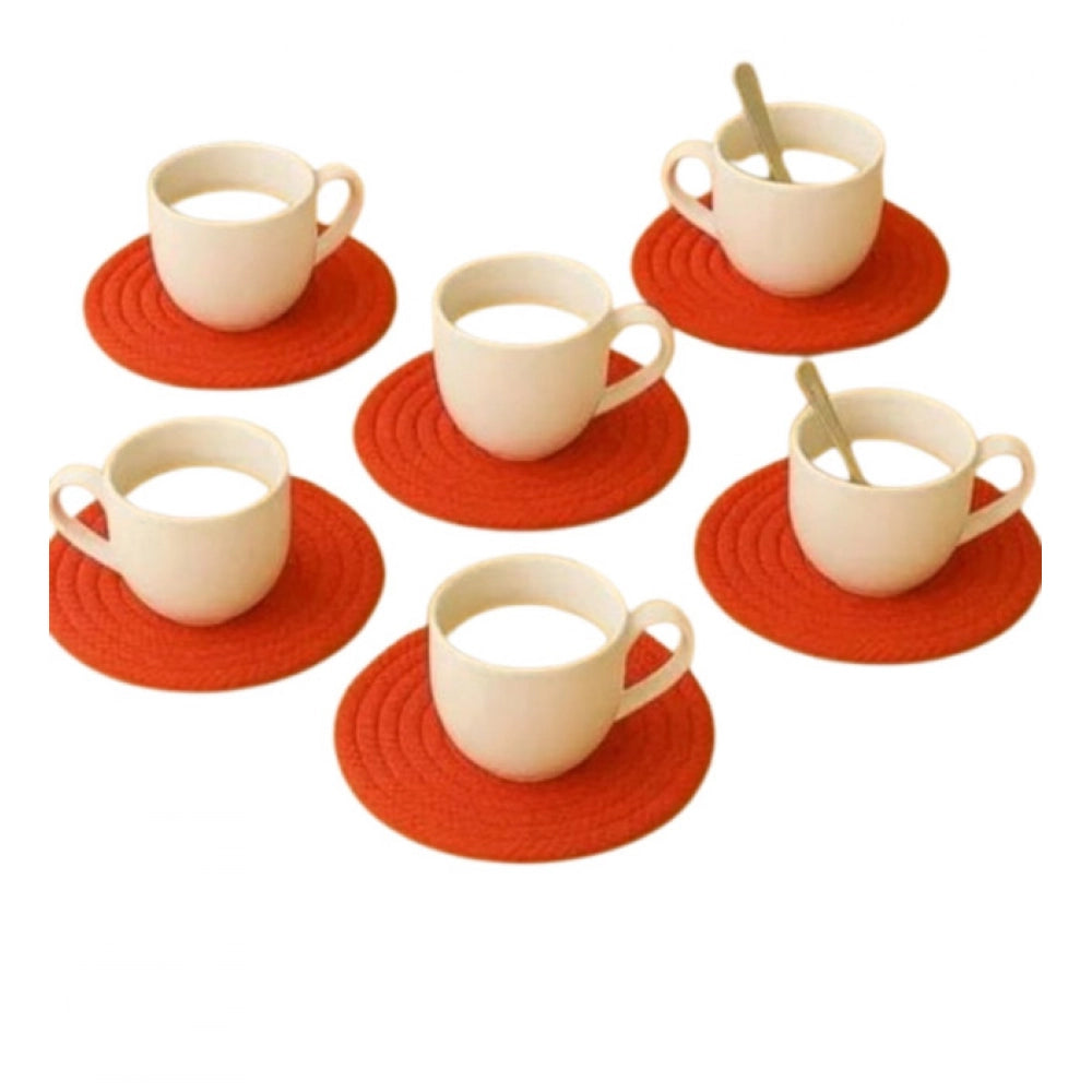 Amfyn Cotton 6 Pcs Set Tea Coaster 6 Pcs Set (Red)