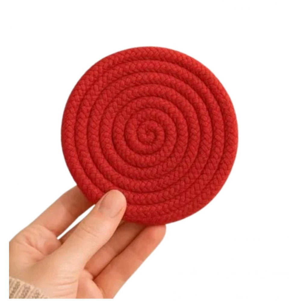Amfyn Cotton 6 Pcs Set Tea Coaster 6 Pcs Set (Red)