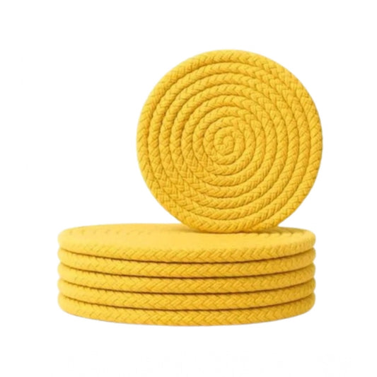 Amfyn Cotton 6 Pcs Set Tea Coaster 6 Pcs Set (Yellow)