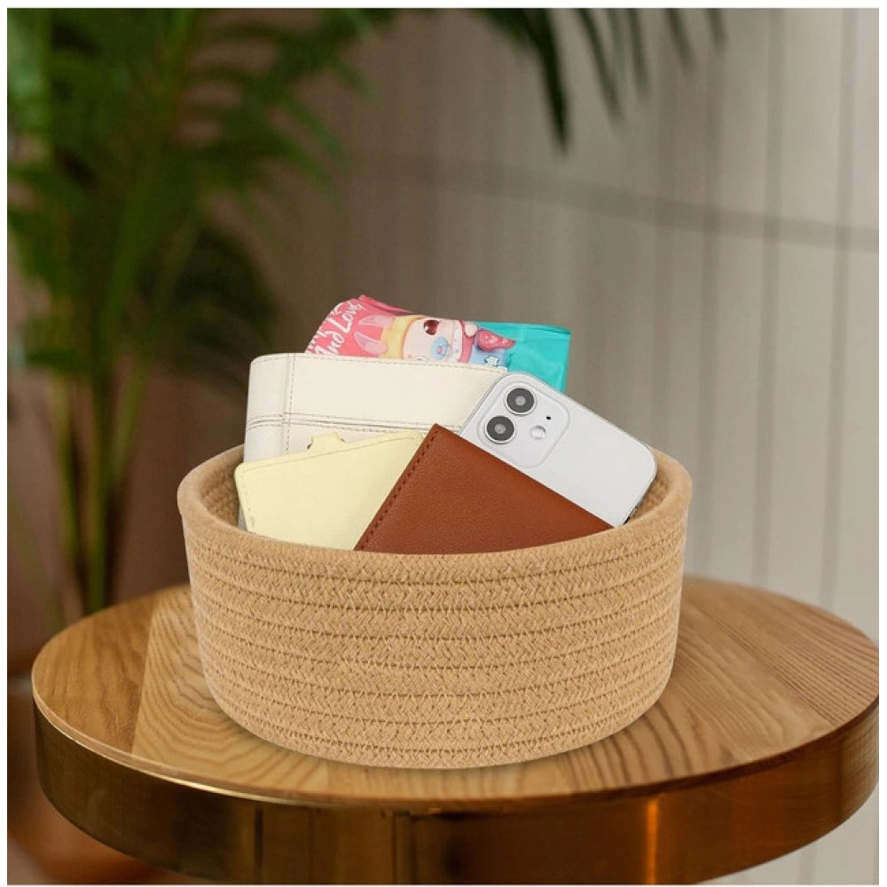 Amfyn Cotton 8x3 Inch Round 1 Pcs Bedside Organizer (Beige)