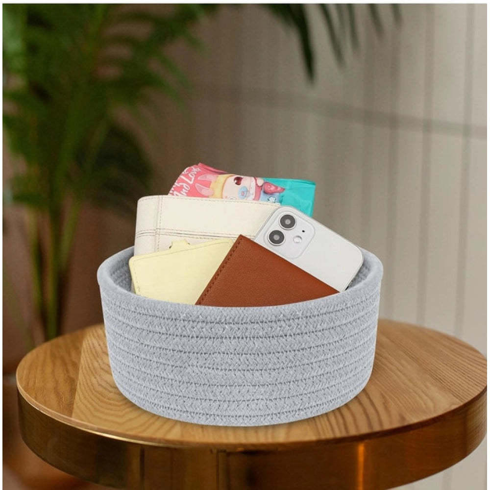 Amfyn Cotton 8x3 Inch Round 1 Pcs Bedside Organizer (Gray)