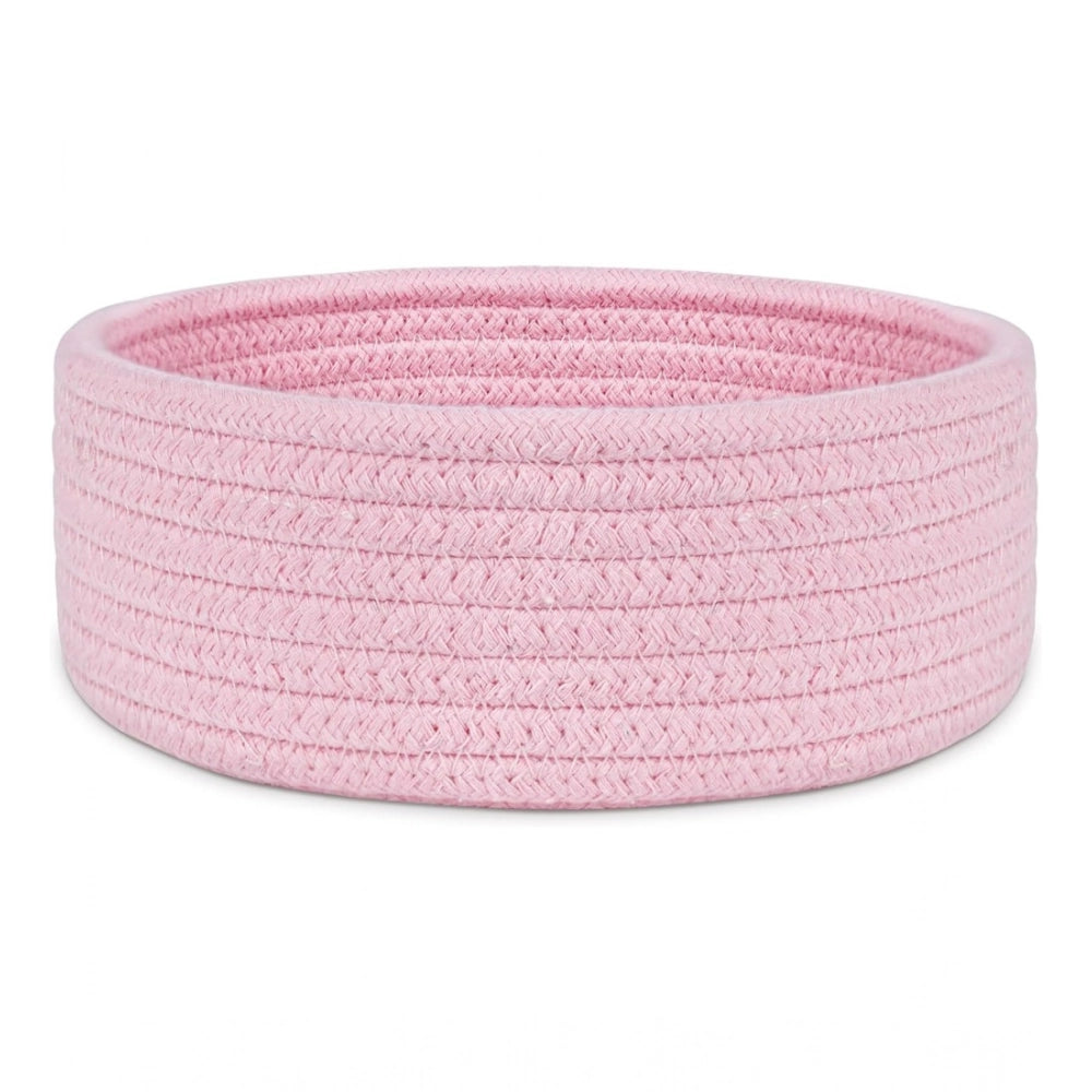 Amfyn Cotton 8x3 Inch Round 1 Pcs Bedside Organizer (Pink)