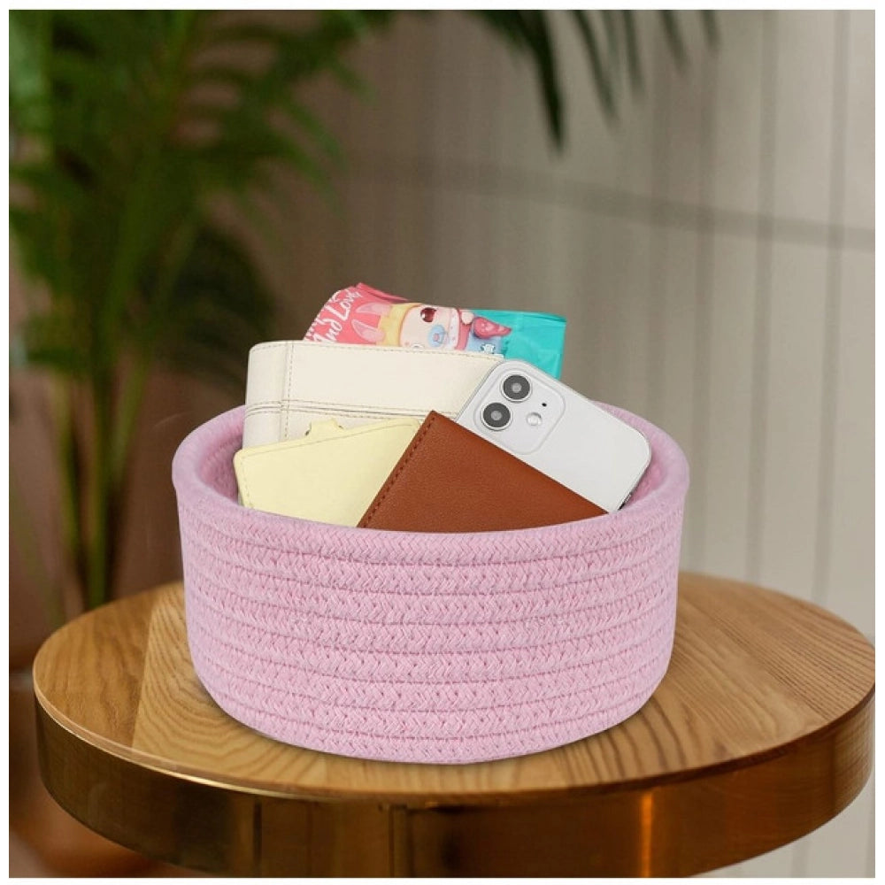Amfyn Cotton 8x3 Inch Round 1 Pcs Bedside Organizer (Pink)