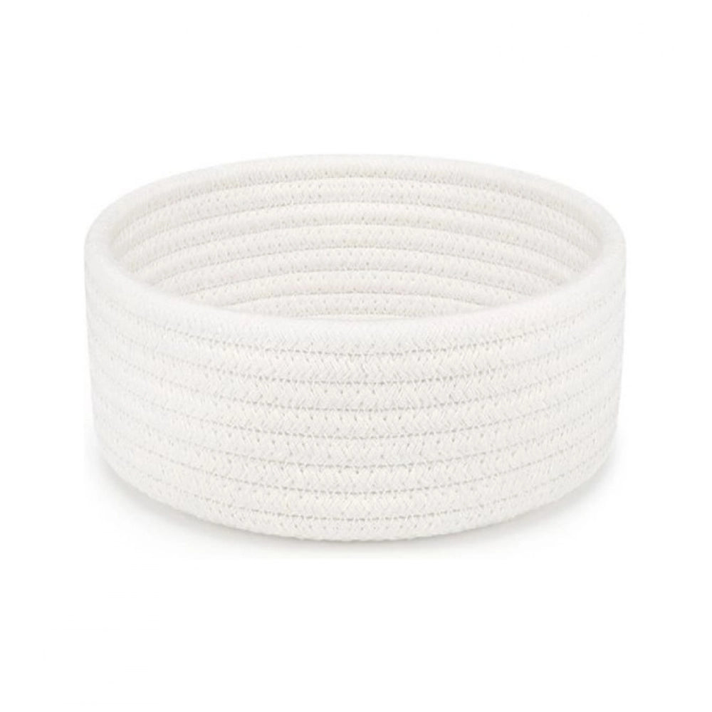 Amfyn Cotton 8x3 Inch Round 1 Pcs Bedside Organizer (White)