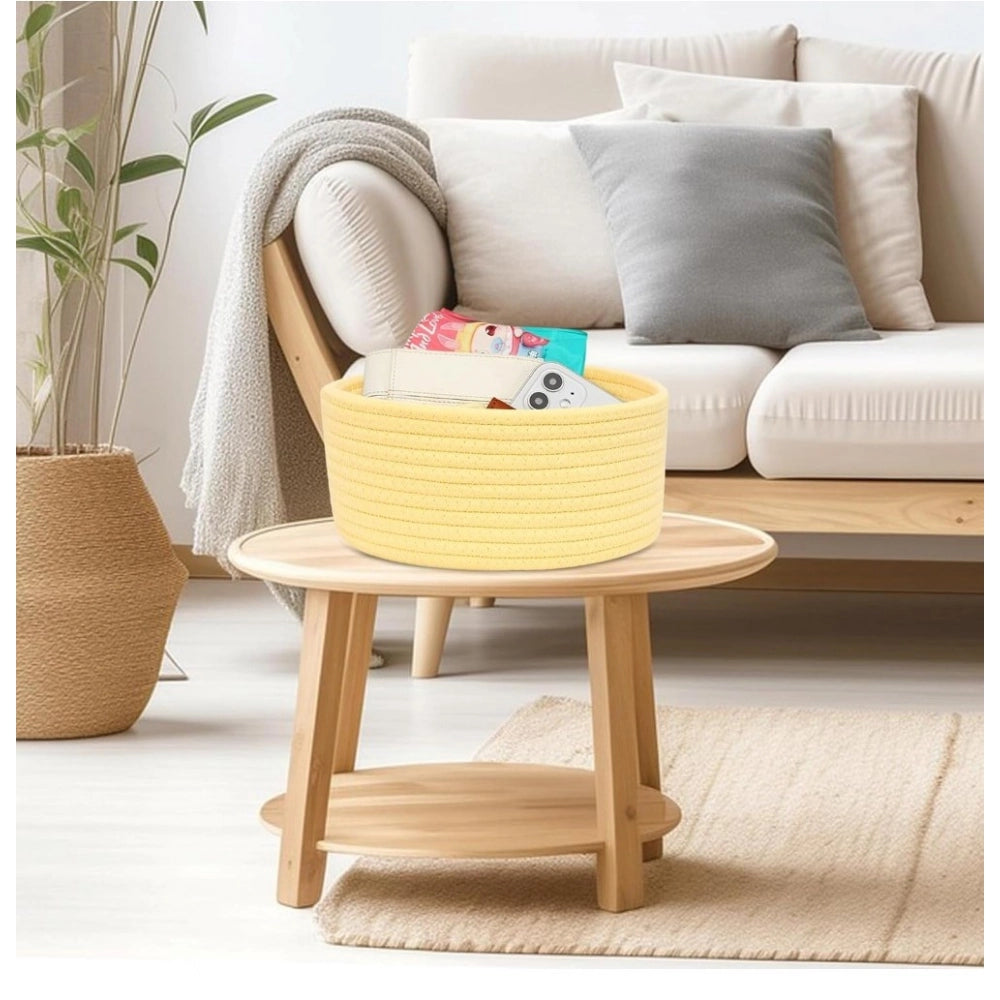 Amfyn Cotton 8x3 Inch Round 1 Pcs Bedside Organizer (Yellow)