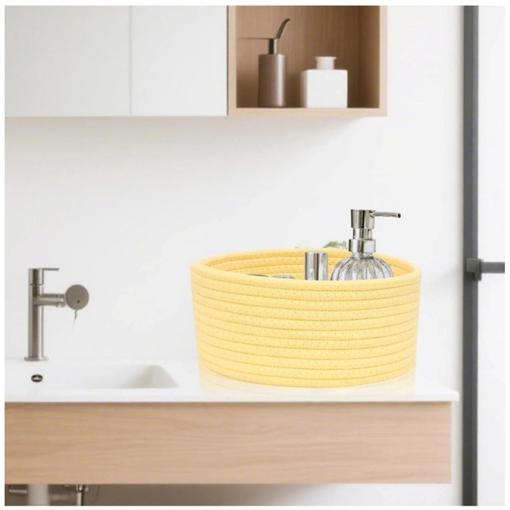 Amfyn Cotton 8x3 Inch Round 1 Pcs Bedside Organizer (Yellow)