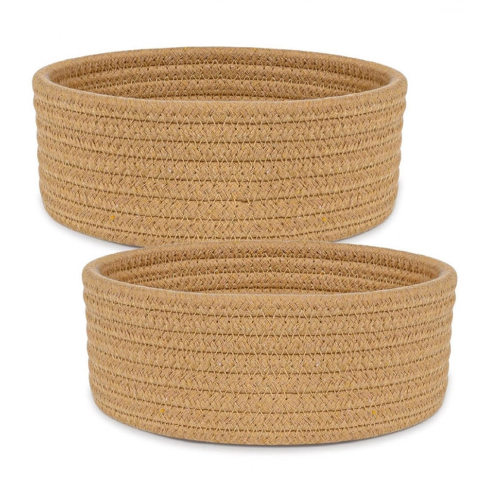 Amfyn Cotton 8x3 Inch Round 2 Set Bedside Organizer (Beige)