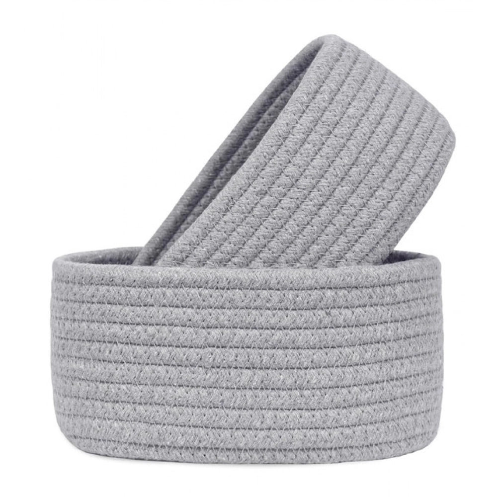 Amfyn Cotton 8x3 Inch Round 2 Set Bedside Organizer (Gray)