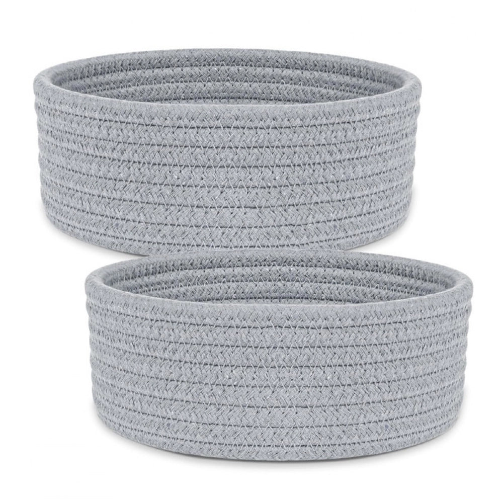 Amfyn Cotton 8x3 Inch Round 2 Set Bedside Organizer (Gray)