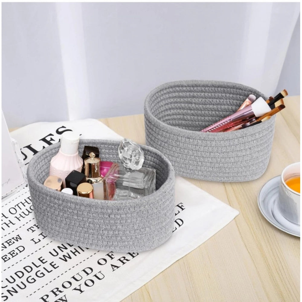 Amfyn Cotton 8x3 Inch Round 2 Set Bedside Organizer (Gray)