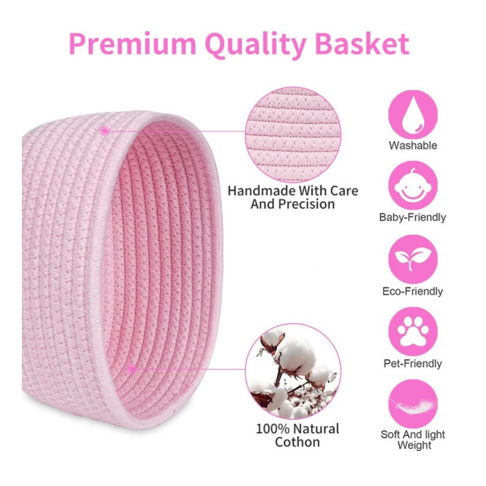 Amfyn Cotton 8x3 Inch Round 2 Set Bedside Organizer (Pink)