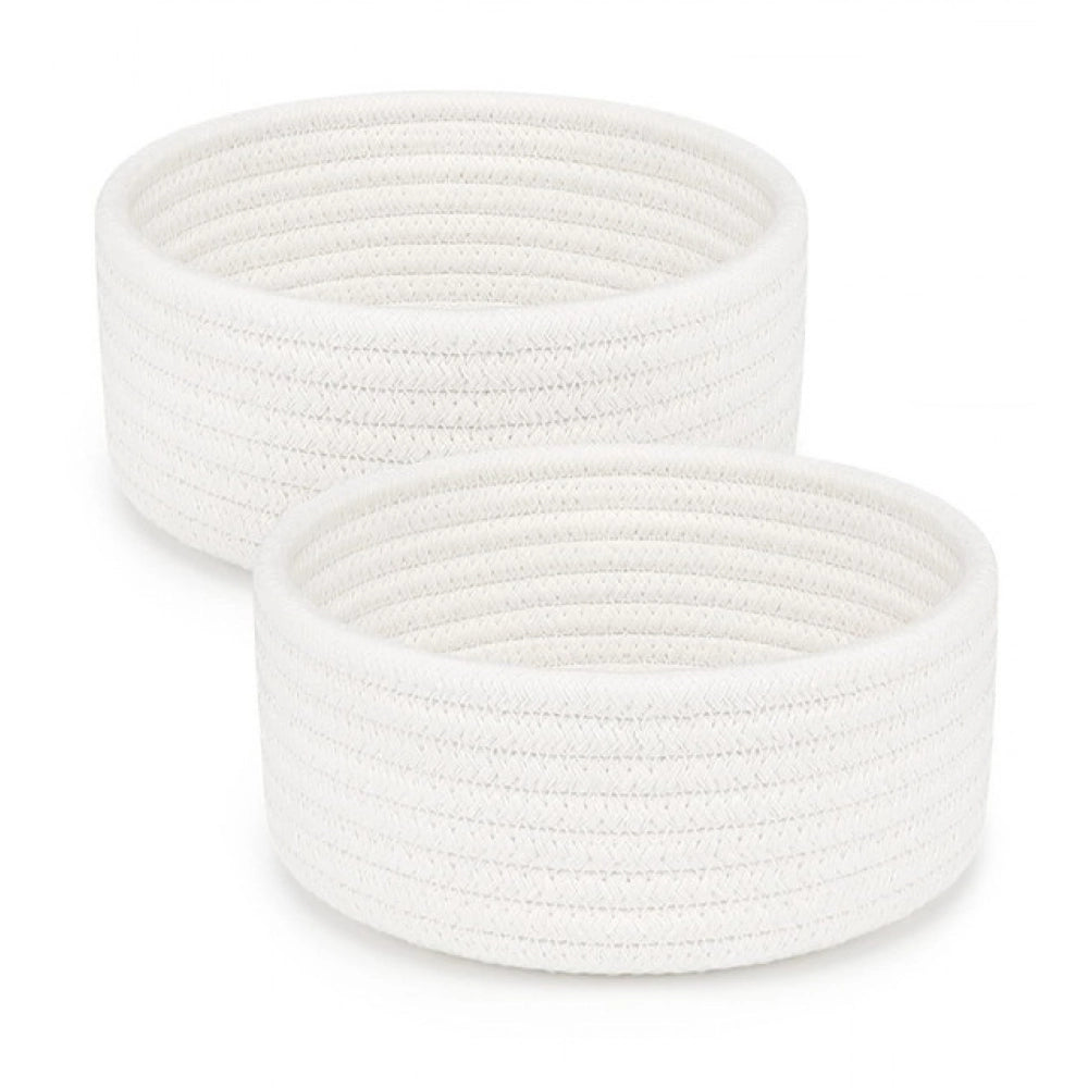 Amfyn Cotton 8x3 Inch Round 2 Set Bedside Organizer (White)