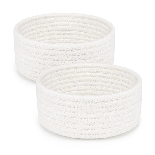 Amfyn Cotton 8x3 Inch Round 2 Set Bedside Organizer (White)