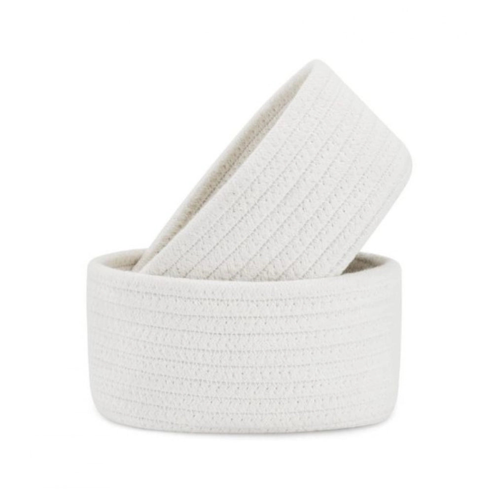 Amfyn Cotton 8x3 Inch Round 2 Set Bedside Organizer (White)