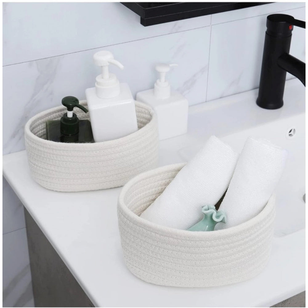 Amfyn Cotton 8x3 Inch Round 2 Set Bedside Organizer (White)