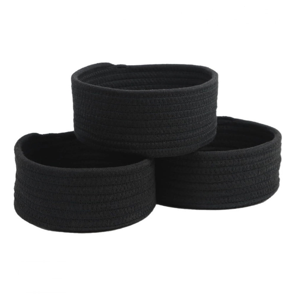 Amfyn Cotton 8x3 Inch Round 3 Set Bedside Organizer (Black)
