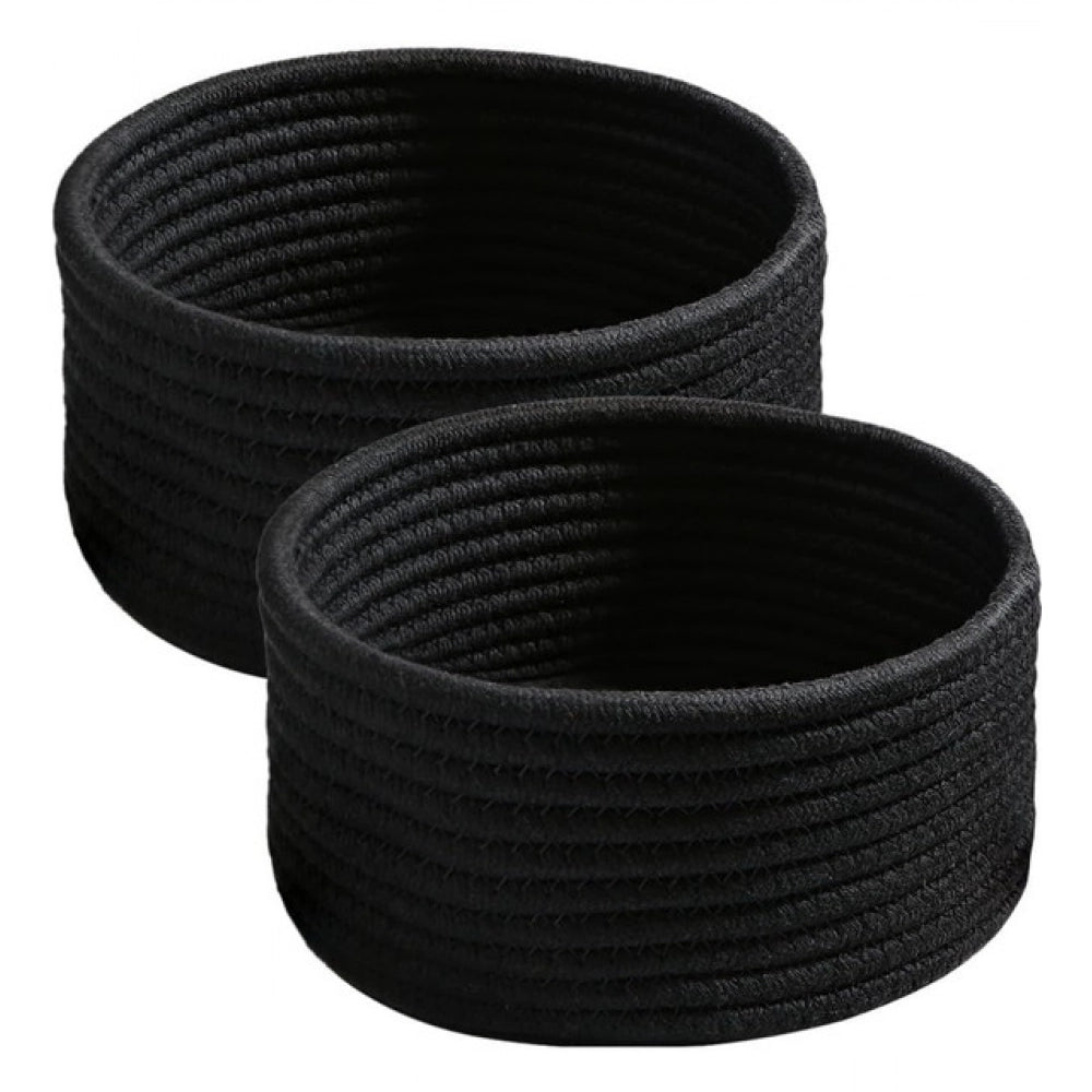 Amfyn Cotton 8x3 Inch Round 3 Set Bedside Organizer (Black)