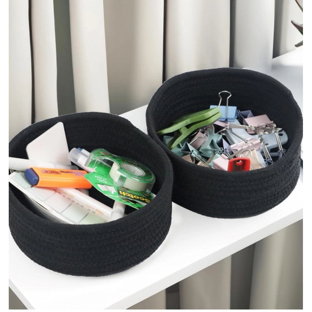 Amfyn Cotton 8x3 Inch Round 3 Set Bedside Organizer (Black)