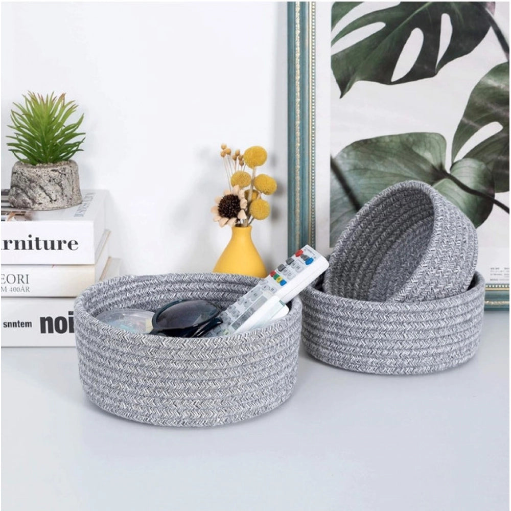 Amfyn Cotton 8x3 Inch Kidi Round 3 Set Bedside Organizer (Gray)
