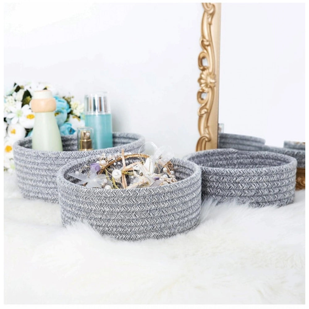 Amfyn Cotton 8x3 Inch Kidi Round 3 Set Bedside Organizer (Gray)