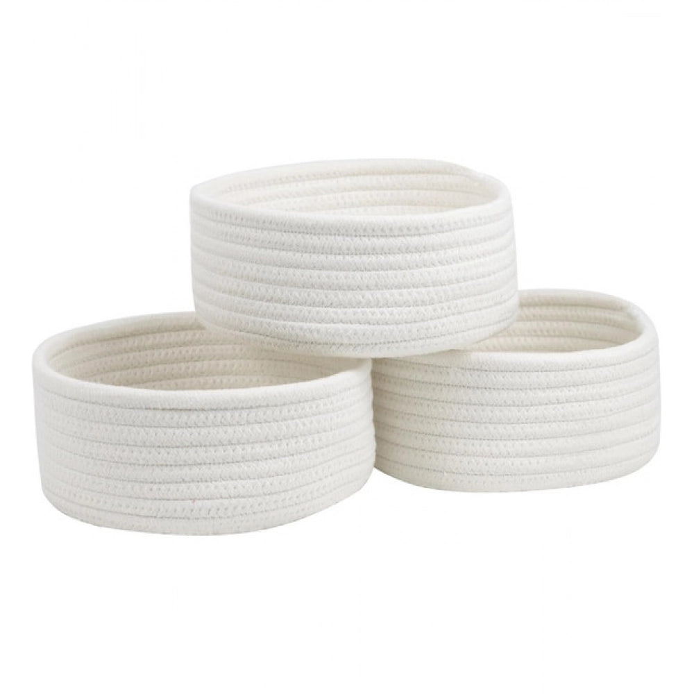 Amfyn Cotton 8x3 Inch Round 3 Set Bedside Organizer (White)