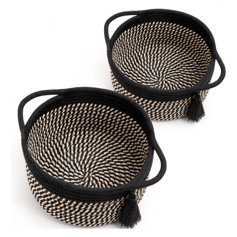 Amfyn Cotton 8x4 Inch Round 2 Set With Jhalar Bedside Organizer (Black Beige)