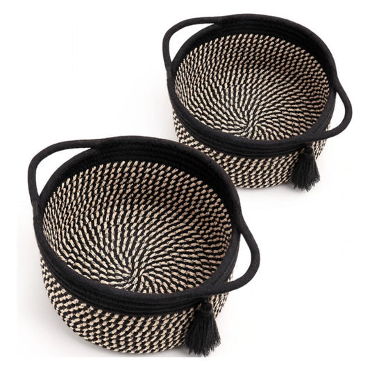 Amfyn Cotton 8x4 Inch Round 2 Set With Jhalar Bedside Organizer (Black Beige)