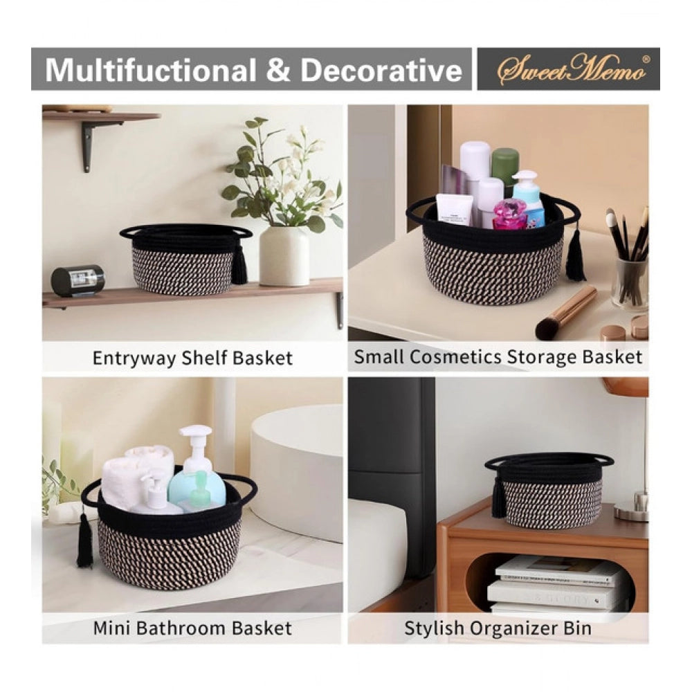 Amfyn Cotton 8x4 Inch Round 2 Set With Jhalar Bedside Organizer (Black Beige)