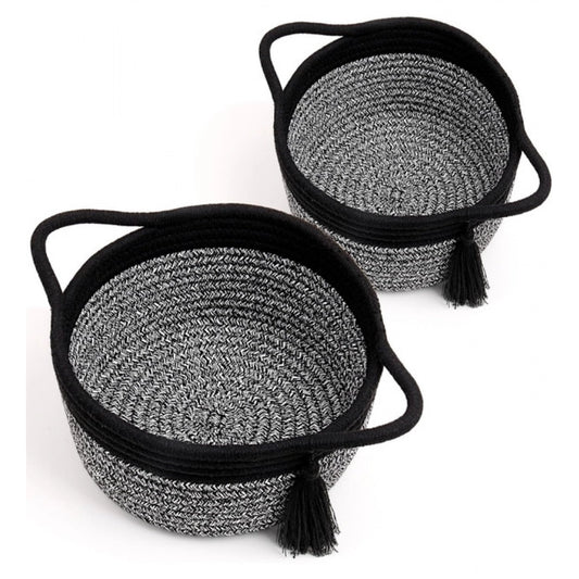 Amfyn Cotton 8x4 Inch Round 2 Set Kidi With Jhalar Bedside Organizer (Black Kidi)