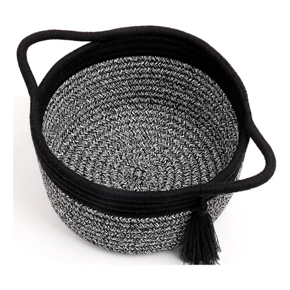 Amfyn Cotton 8x4 Inch Round 2 Set Kidi With Jhalar Bedside Organizer (Black Kidi)