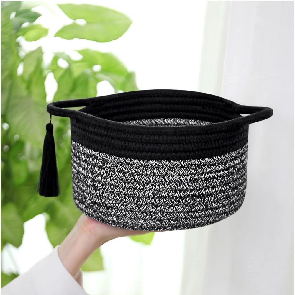 Amfyn Cotton 8x4 Inch Round 2 Set Kidi With Jhalar Bedside Organizer (Black Kidi)