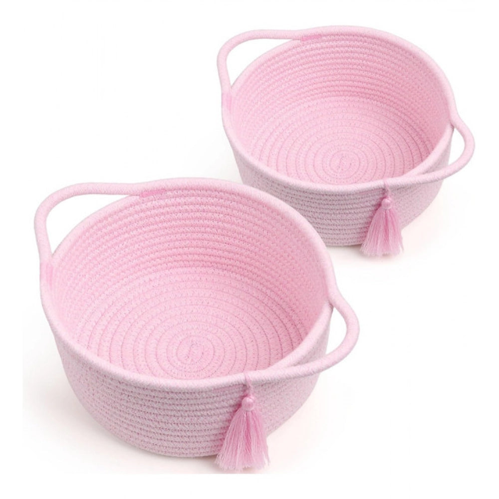 Amfyn Cotton 8x4 Inch Round 2 Set With Jhalar Bedside Organizer (Pink)