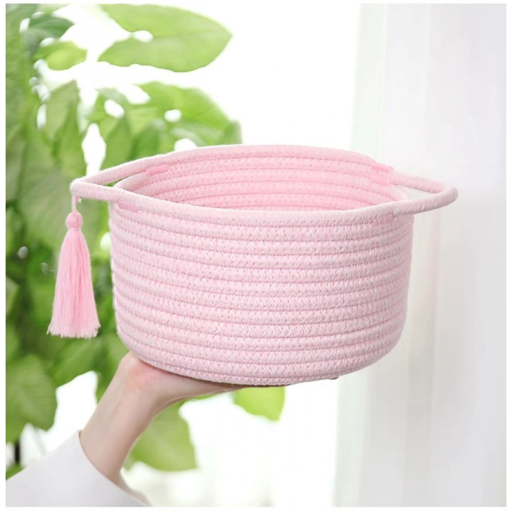 Amfyn Cotton 8x4 Inch Round 2 Set With Jhalar Bedside Organizer (Pink)