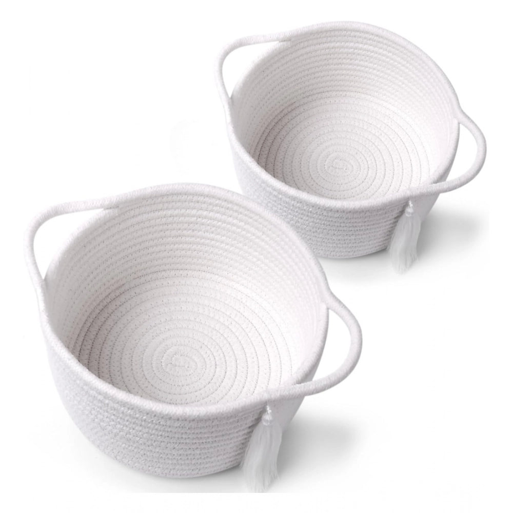 Amfyn Cotton 8x4 Inch Round 2 Set With Jhalar Bedside Organizer (White)