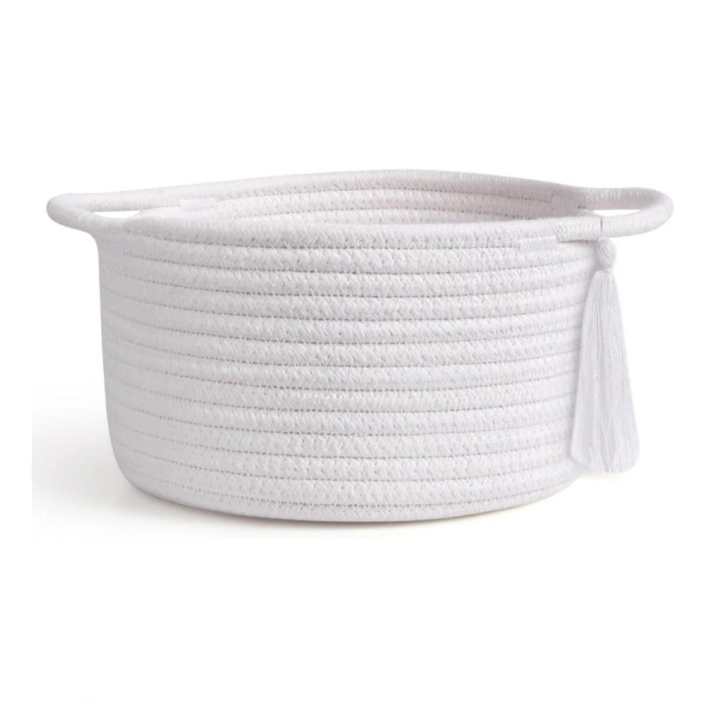Amfyn Cotton 8x4 Inch Round 2 Set With Jhalar Bedside Organizer (White)
