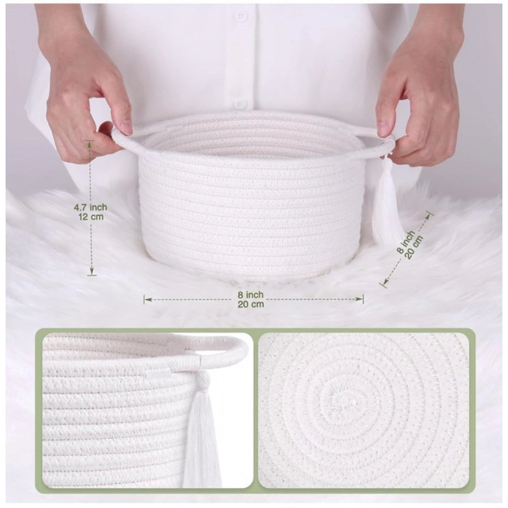 Amfyn Cotton 8x4 Inch Round 2 Set With Jhalar Bedside Organizer (White)