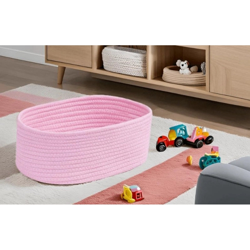 Amfyn Cotton Oval 10x7x5 Inch Bedside Organizer (Pink)
