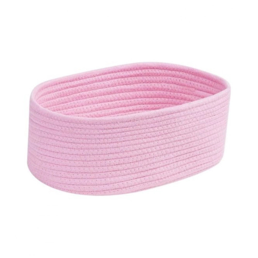 Amfyn Cotton Oval 10x7x5 Inch Bedside Organizer (Pink)