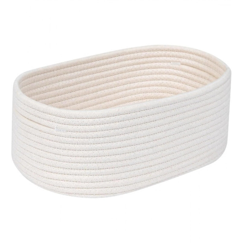 Amfyn Cotton Oval 10x7x5 Inch Bedside Organizer (White)