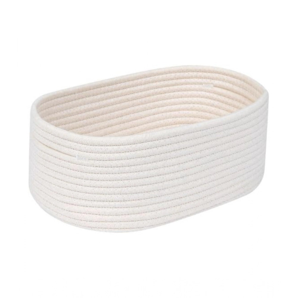Amfyn Cotton Oval 10x7x5 Inch Bedside Organizer (White)