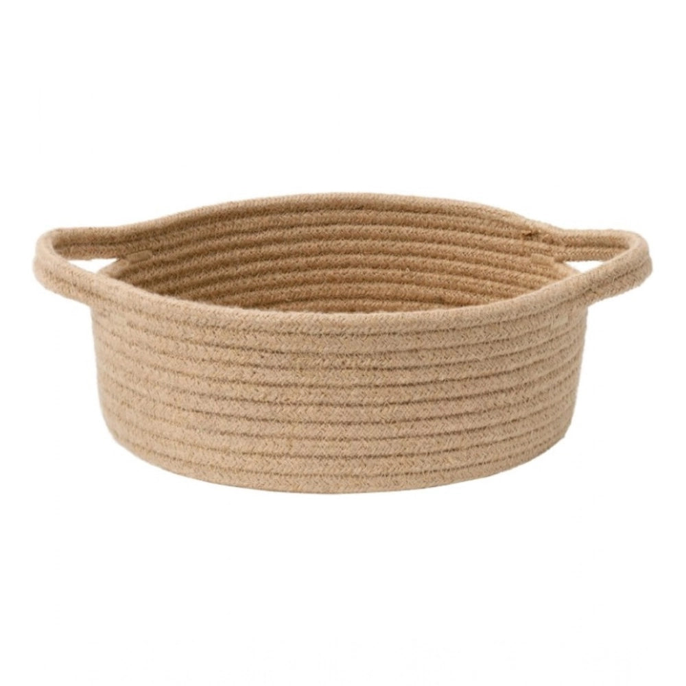 Amfyn Cotton 8x3 Inch Round Bedside Organizer (Beige)