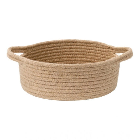 Amfyn Cotton 8x3 Inch Round Bedside Organizer (Beige)