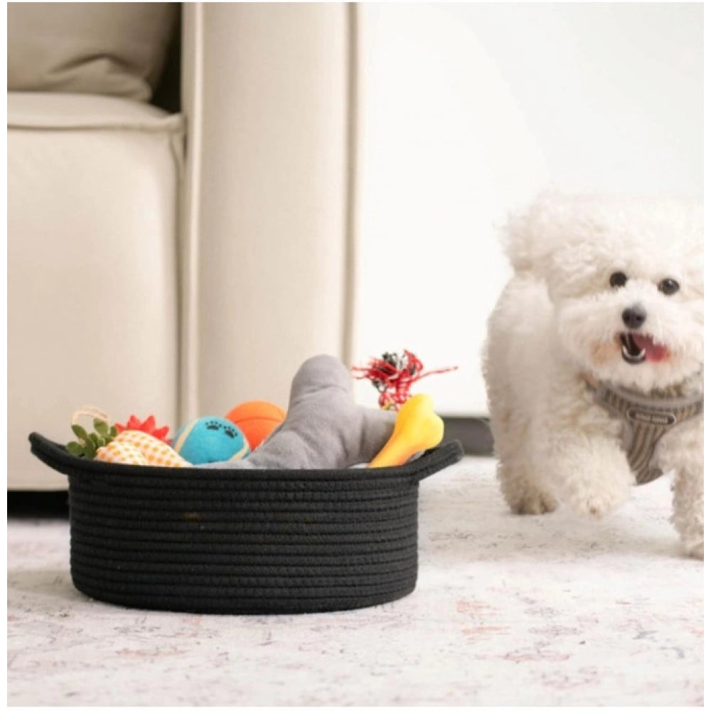 Amfyn Cotton 8x3 Inch Round Bedside Organizer (Black)