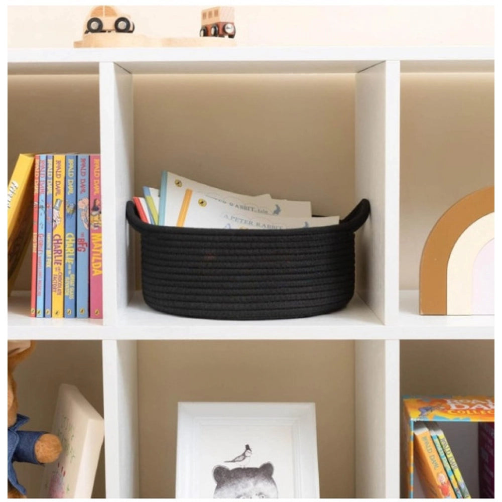 Amfyn Cotton 8x3 Inch Round Bedside Organizer (Black)