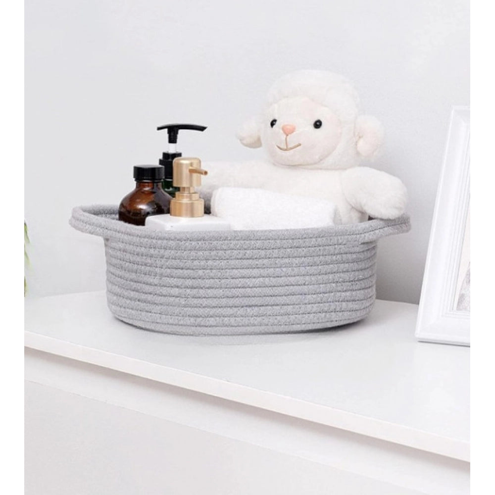 Amfyn Cotton 8x3 Inch Round Bedside Organizer (Gray)